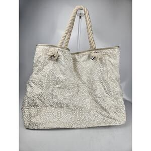 Donna Dixon Large Rope Handle Off-White & Gold Canvas Tote‎ Bag